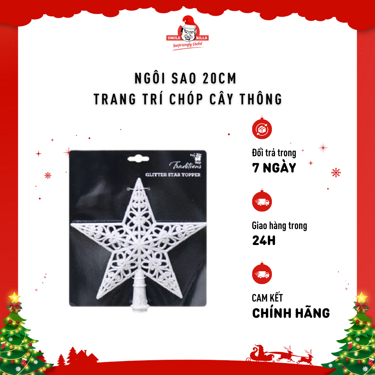 NGÔI SAO TRANG TRÍ CHÓP CÂY THÔNG 20CM XB4131