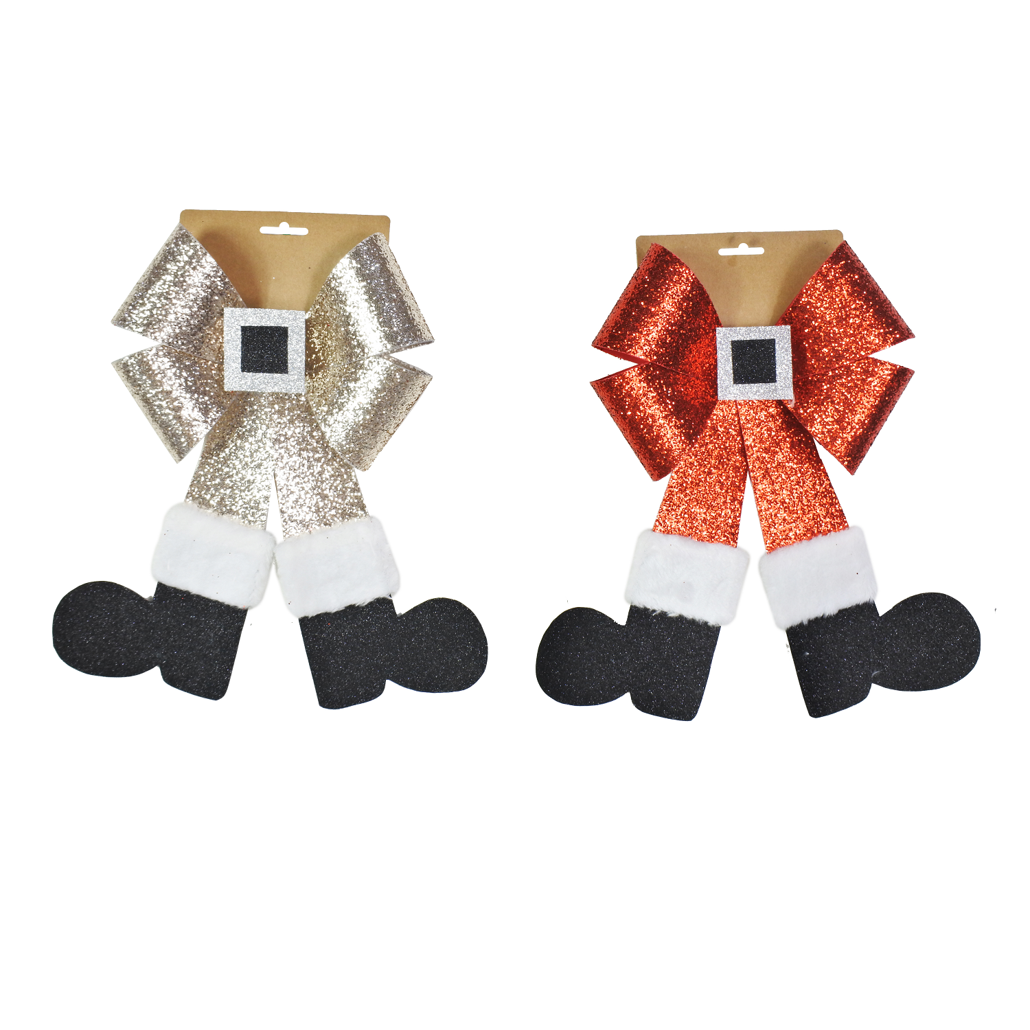 SANTA LEGS BOW GLITTER 23x35cm 2asst Uncle Bills XB4142