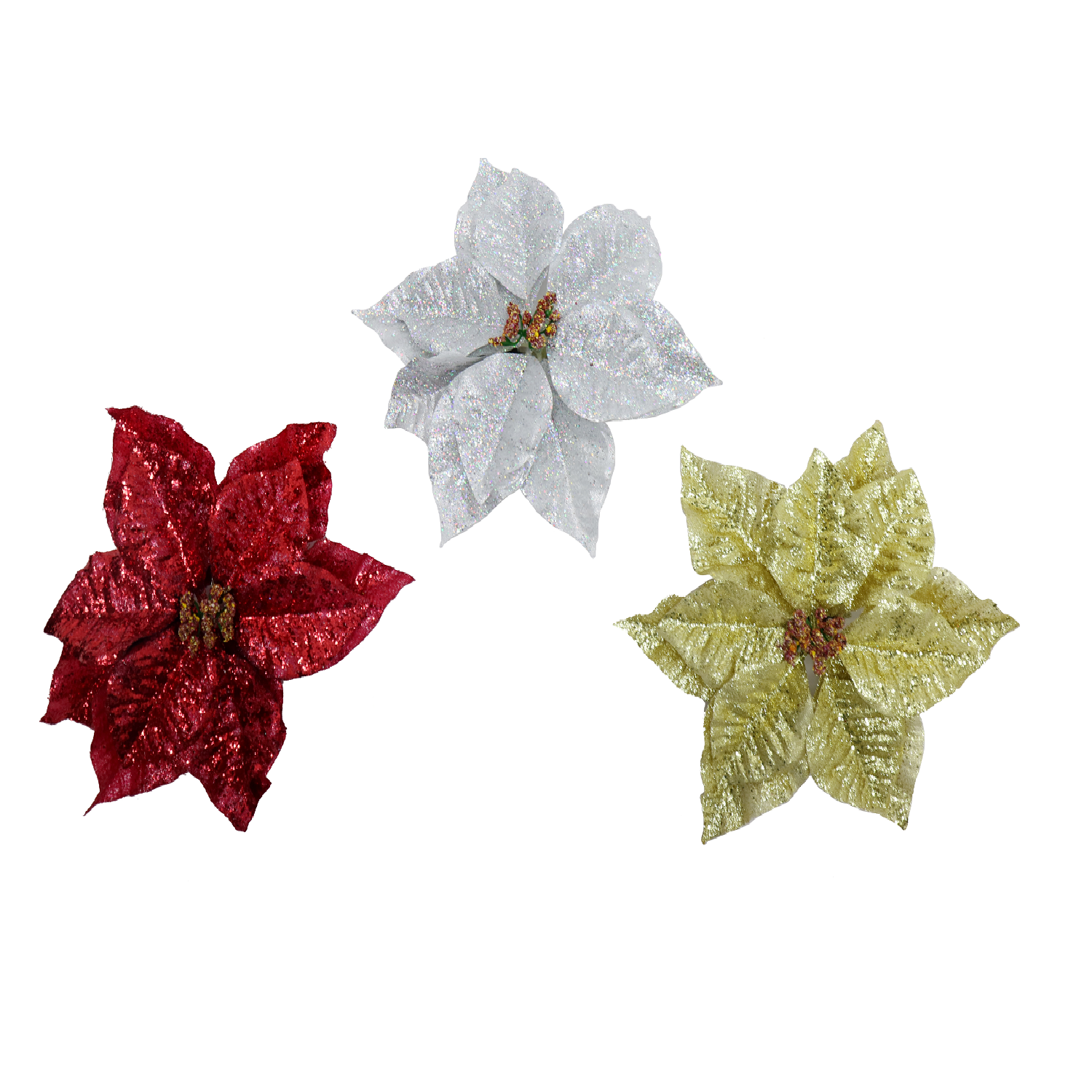 CLIP-ON POINSETTIA 24cm 3asst Uncle Bills XB4171