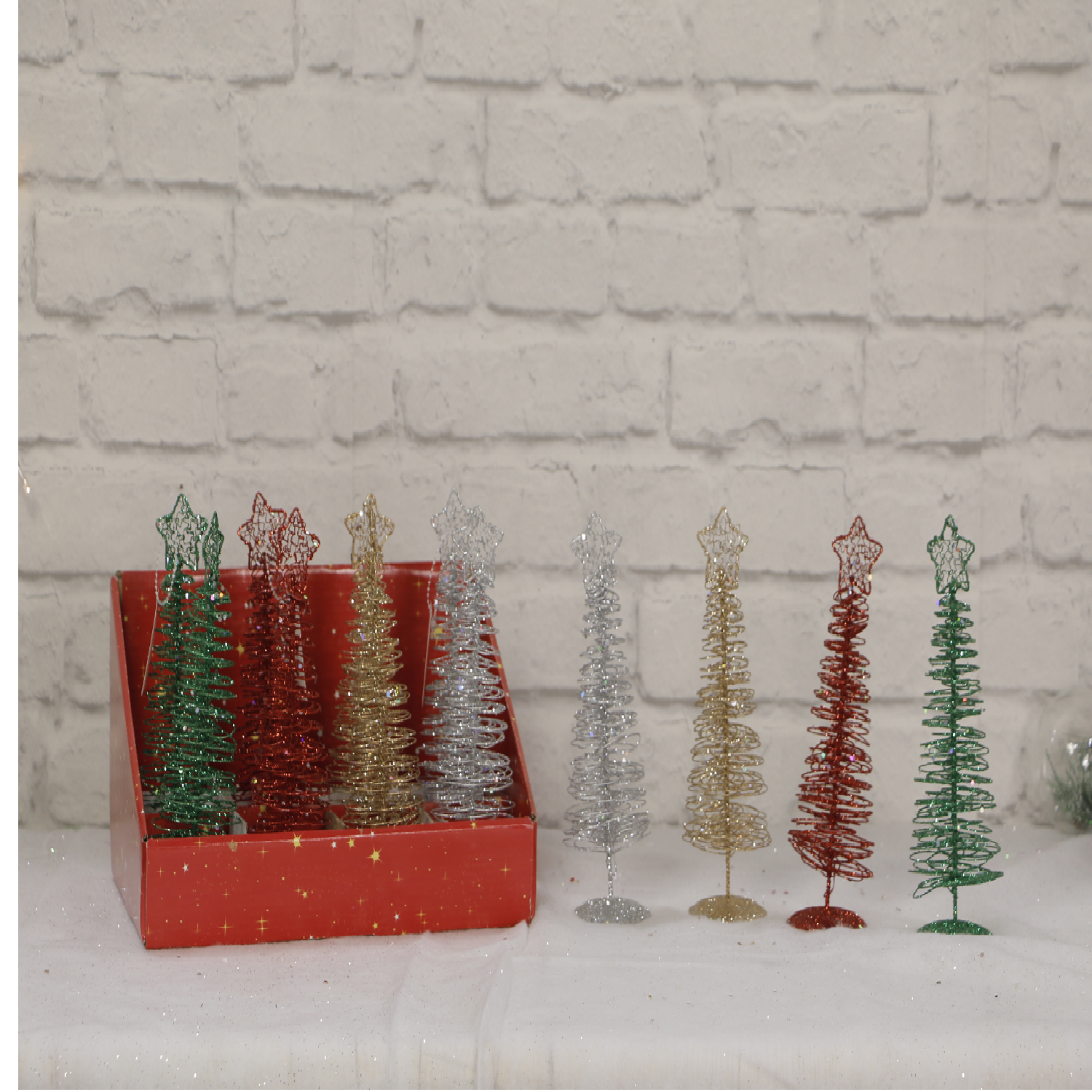 WIRE TREE SPIRAL GLITTER 20cm Uncle Bills XB4219