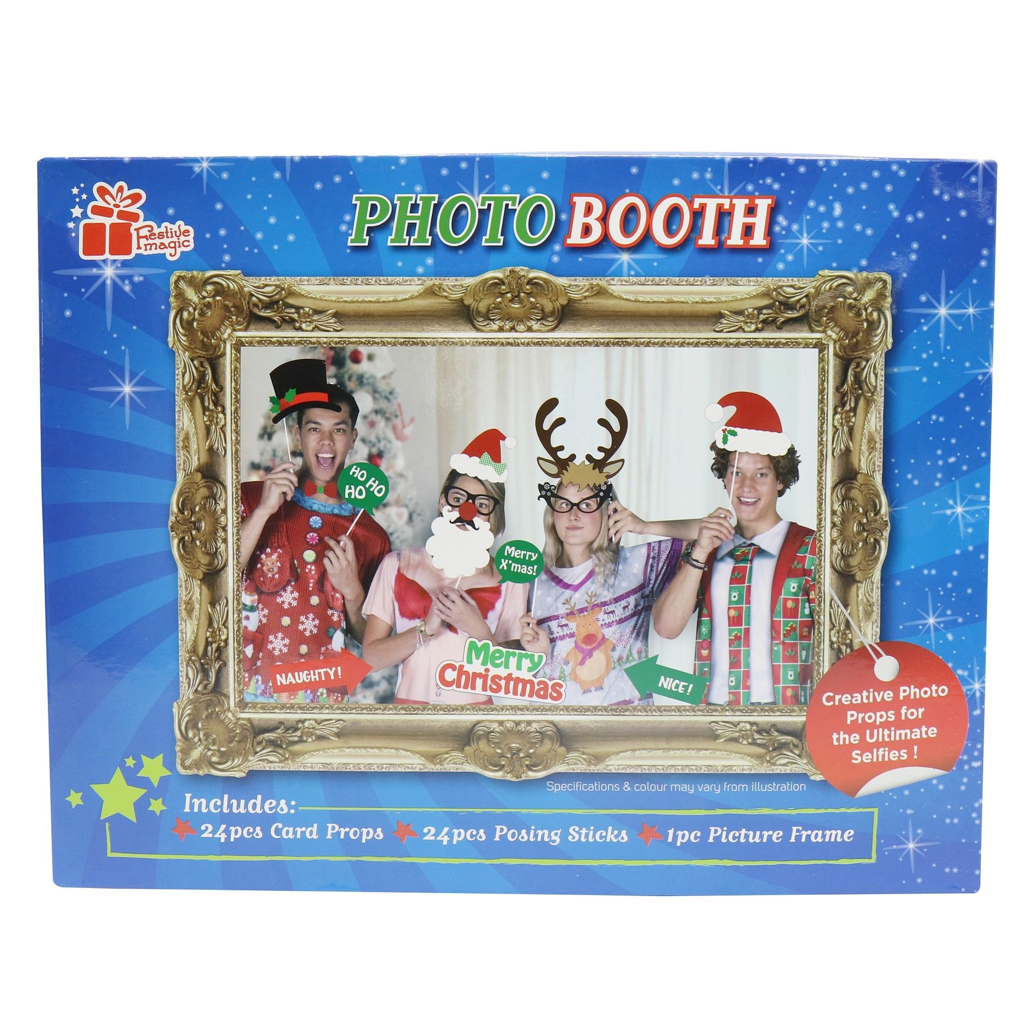 PHOTOBOOTH XMAS FRAME W/PROPS 25pc Uncle Bills XB4397