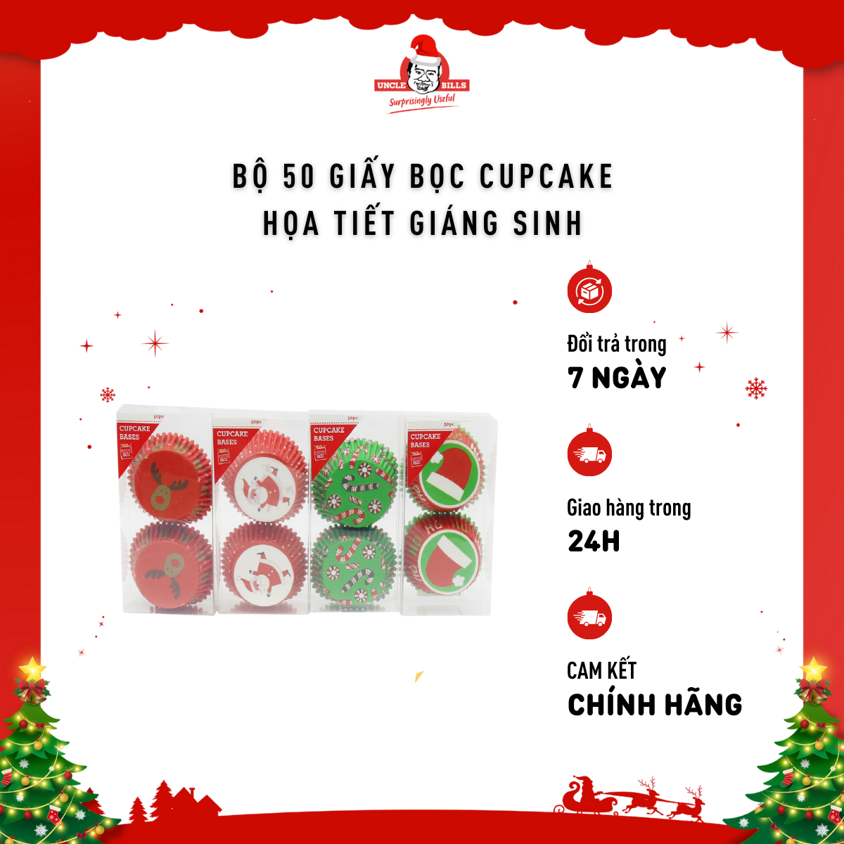 XMAS CUPCAKE WRAPPER 50pc 4asst SRT Uncle Bills XB4466