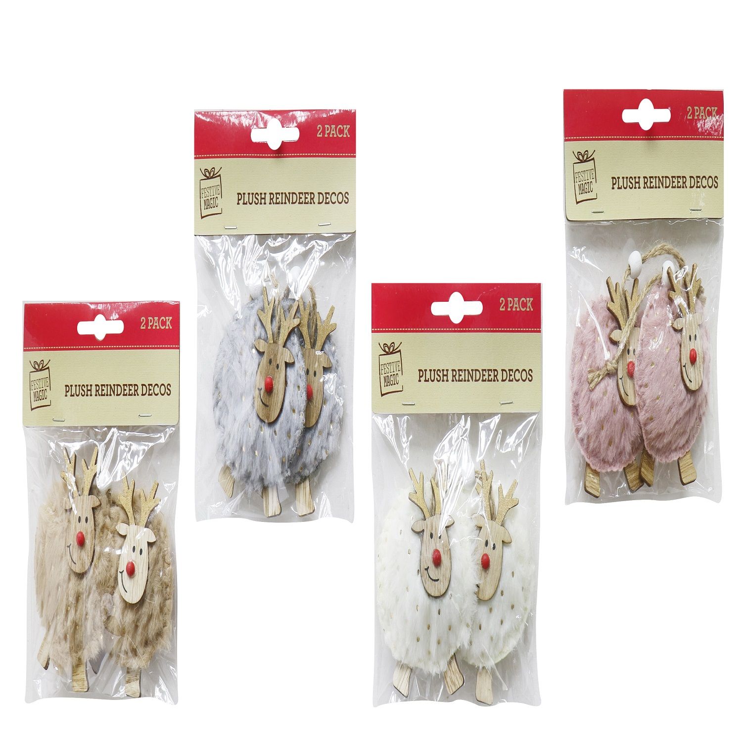 SHAGGY REINDEER GLITTER HANG DECO 2 PACK Uncle Bills XB4547