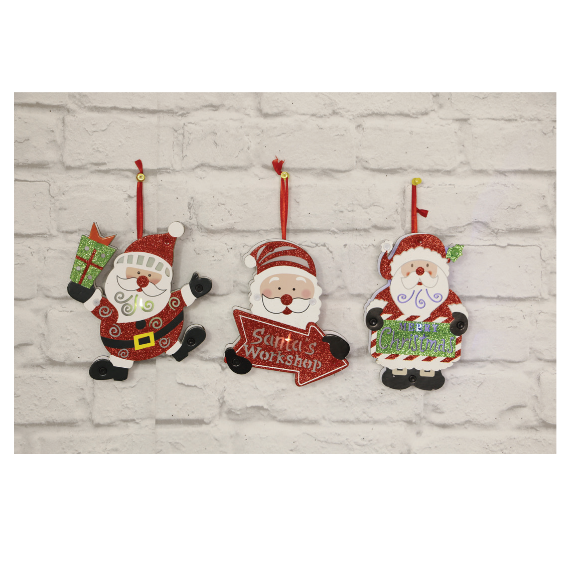 LIGHT UP DECO SANTA 17.5cm GLITTER 3asst Uncle Bills XB4843