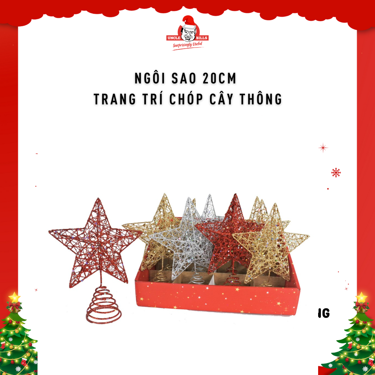Ngôi Sao Kim Tuyến 20cm 4 Loại XD0119 Uncle Bills - Đồ Trang Trí Giáng Sinh