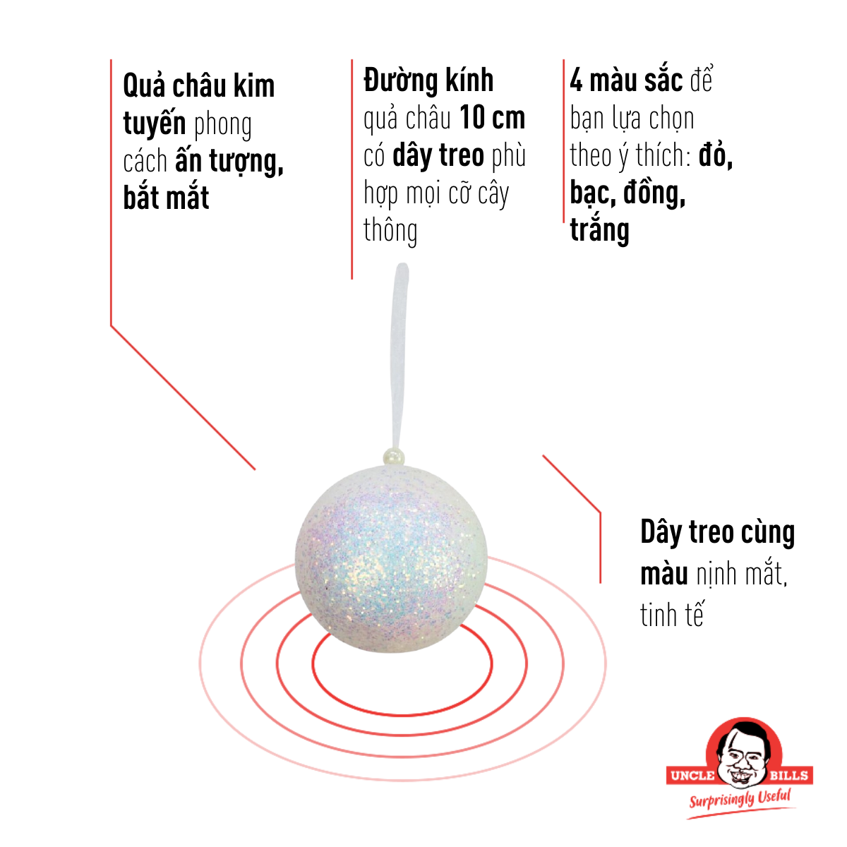 Quả Châu Lấp Lánh 100Mm Trang Trí Giáng Sinh Uncle Bills XD1534