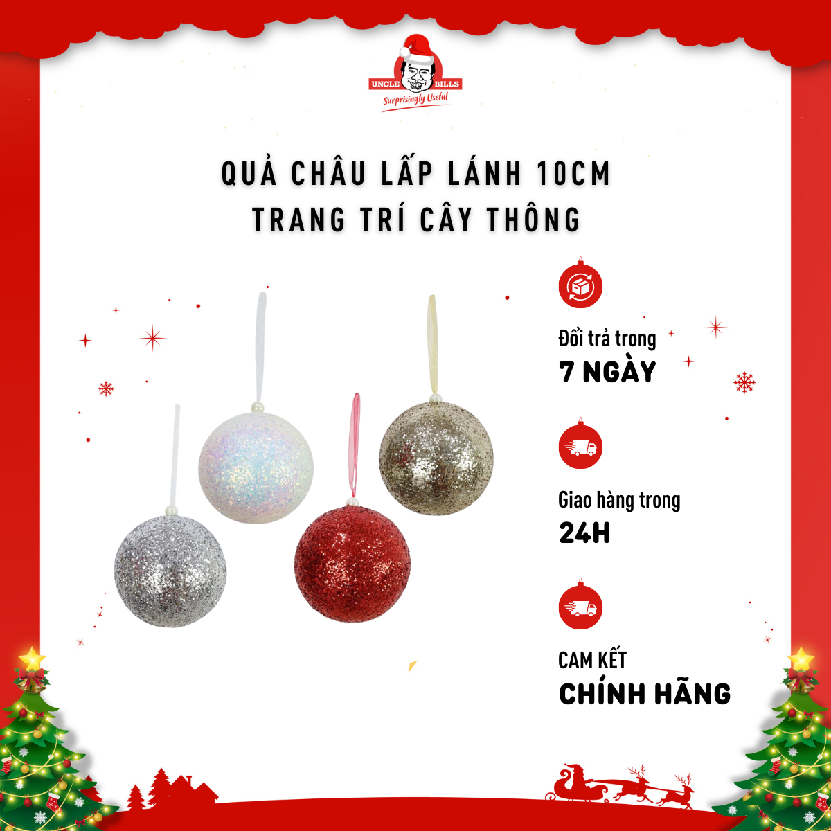 Quả Châu Lấp Lánh 100Mm Trang Trí Giáng Sinh Uncle Bills XD1534