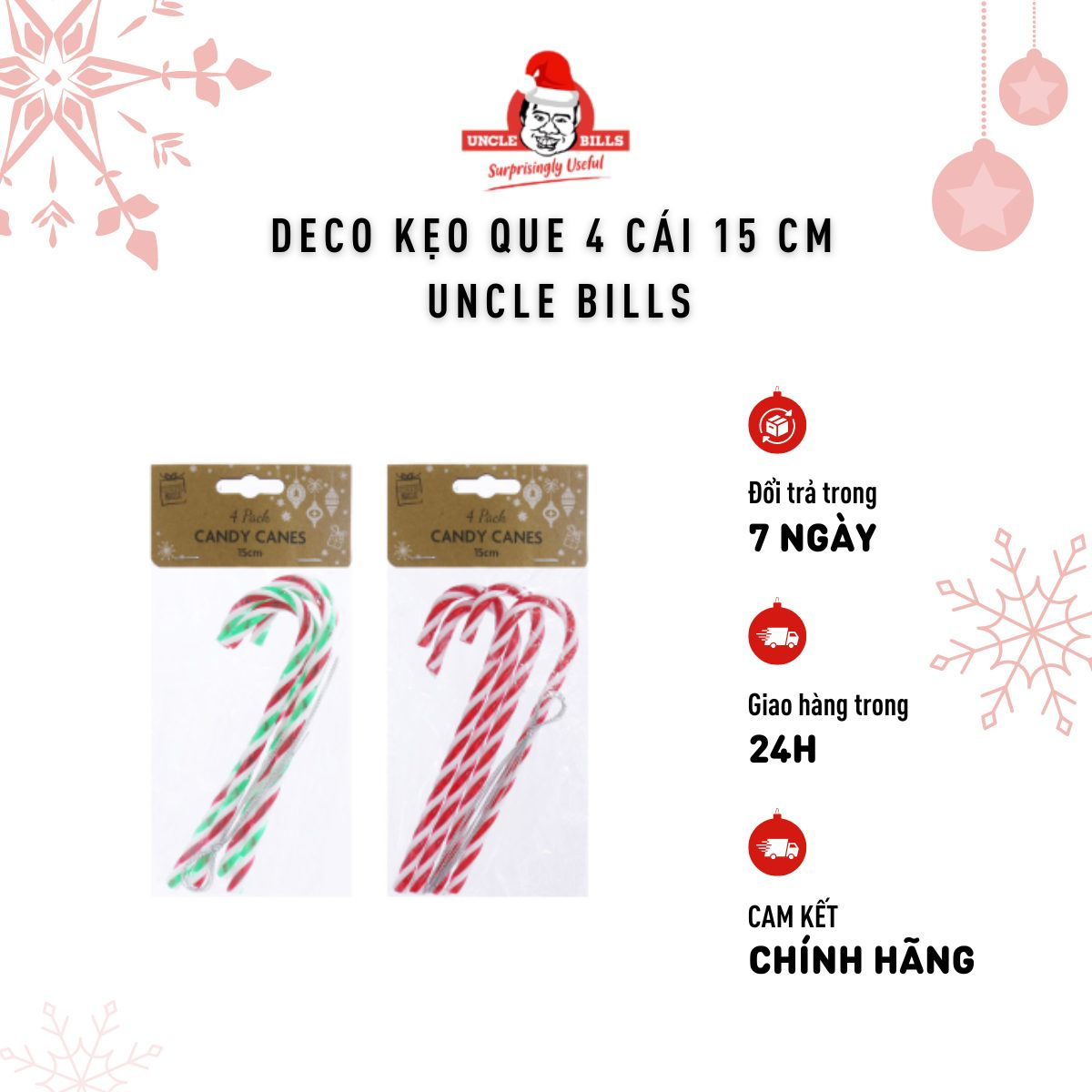 Kẹo Que Trang Trí Giáng Sinh Treo Tường 15cm Màu Xanh/Đỏ Uncle Bills XD3044