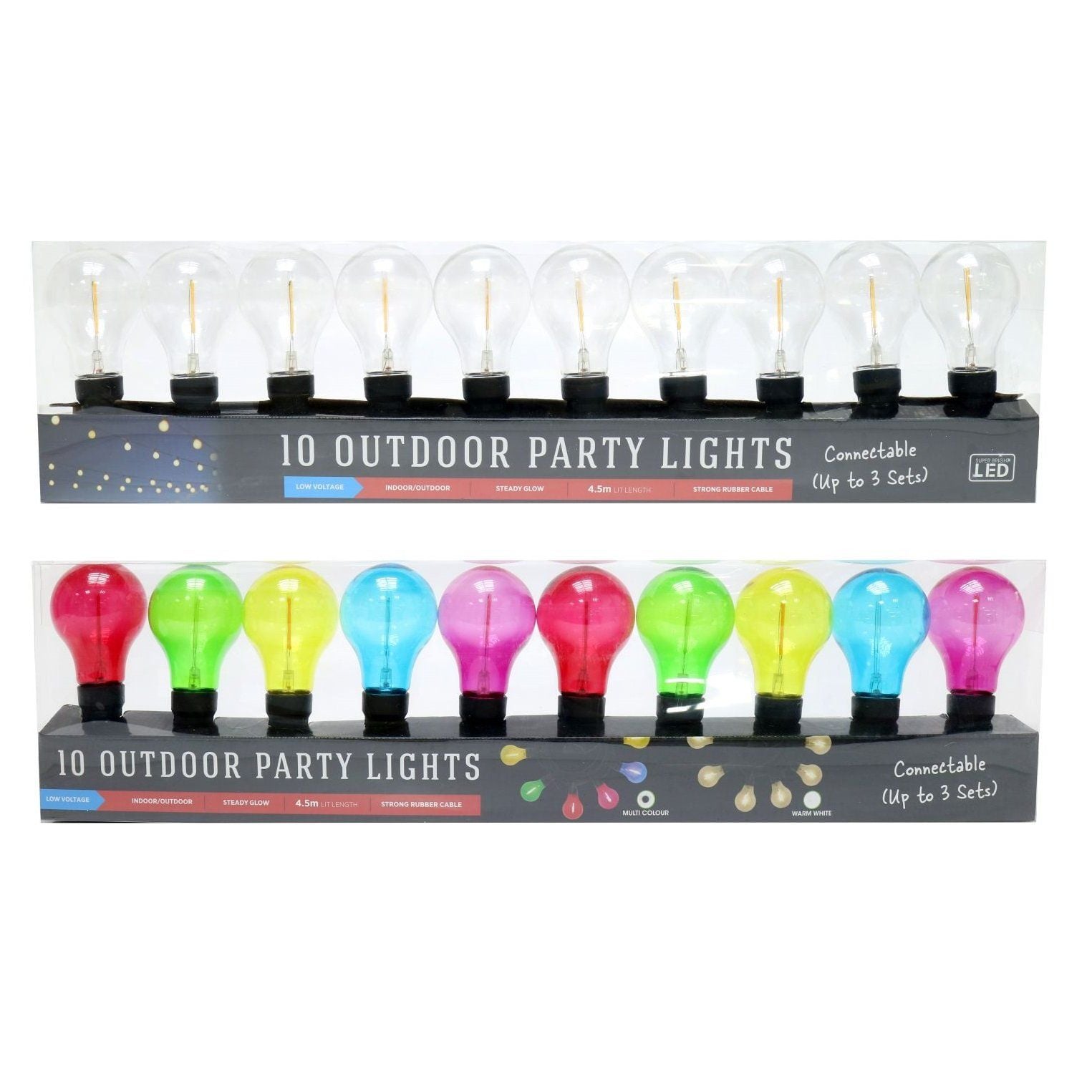 LED FESTOON PARTY LIGHTS 10pc 2asst Uncle Bills XL0022