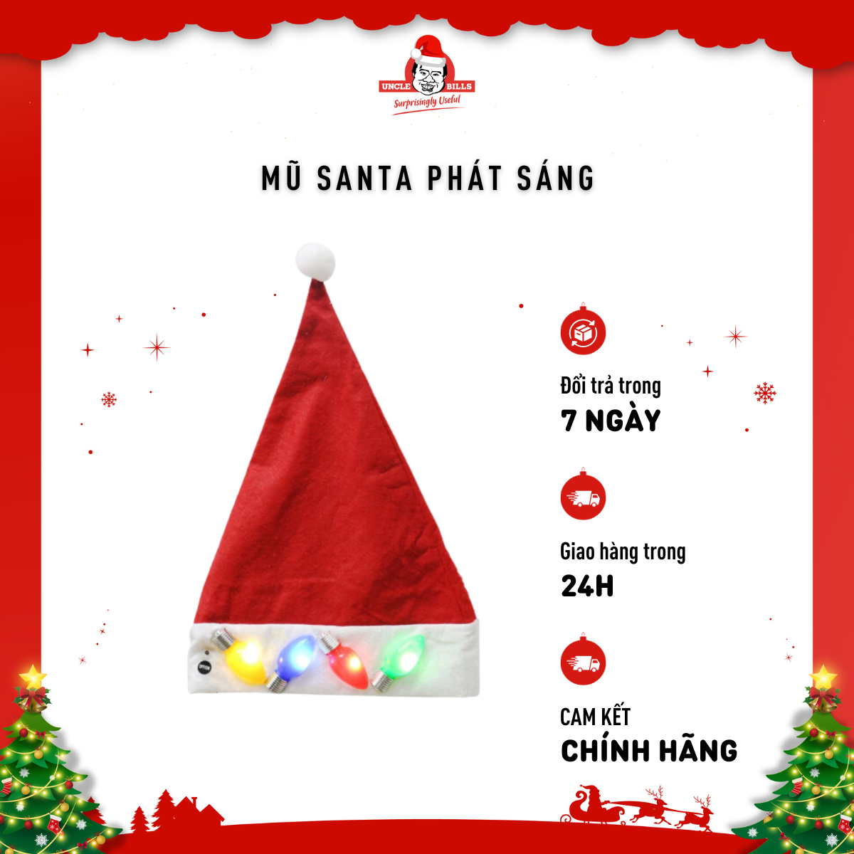 Mũ Santa Phát Sáng Giáng Sinh Uncle Bills XM2143