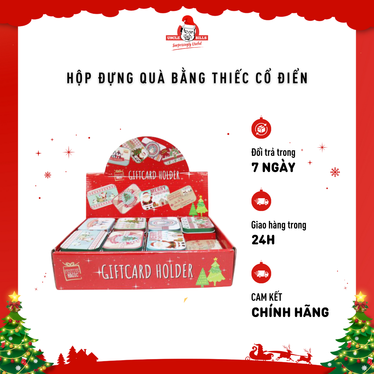 Hộp đựng thiệp Giáng Sinh bằng thiếc phong cách cổ điển Uncle Bills XP0050