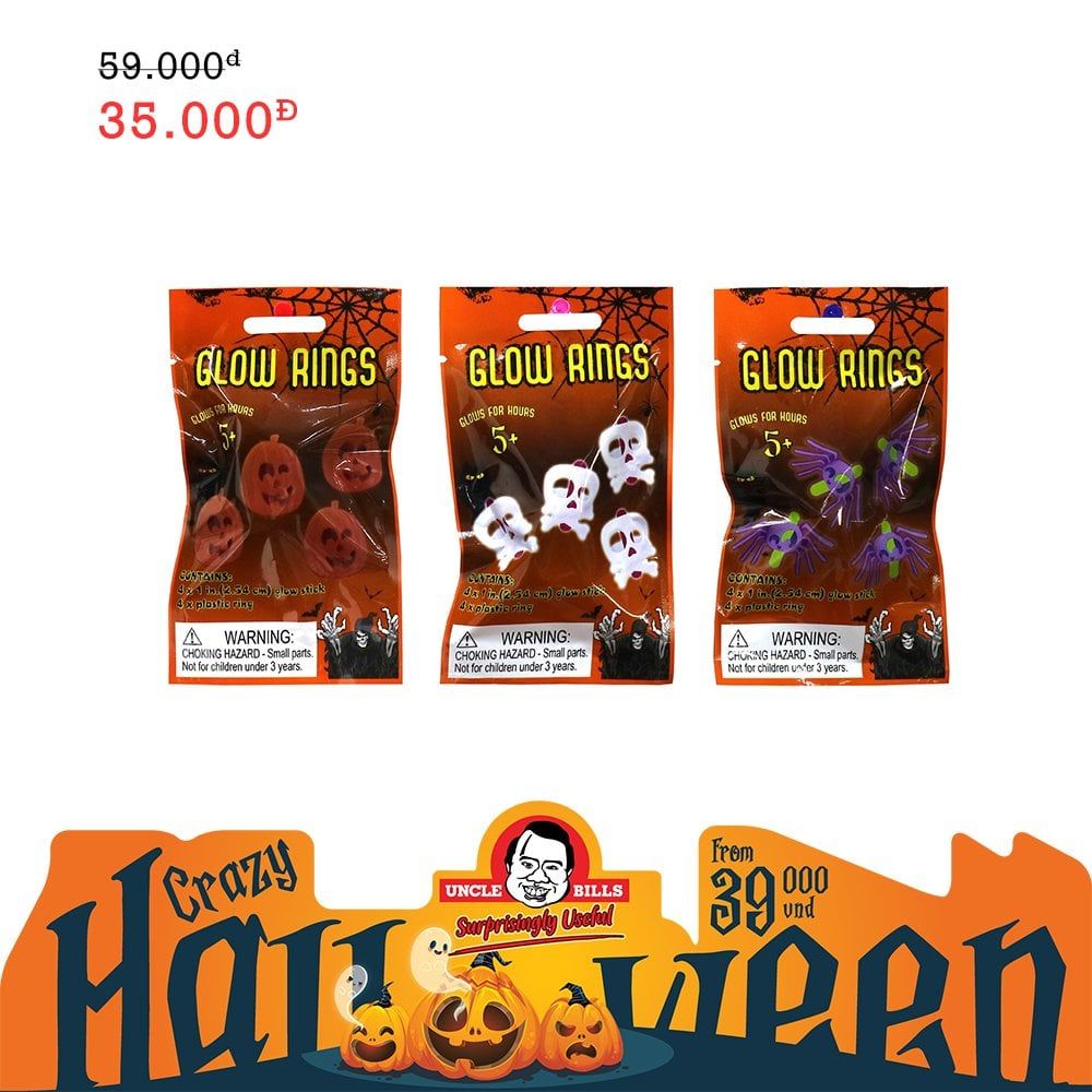 Nhẫn phát sáng 4 gói hình bí đỏ Halloween Uncle Bills UH01157