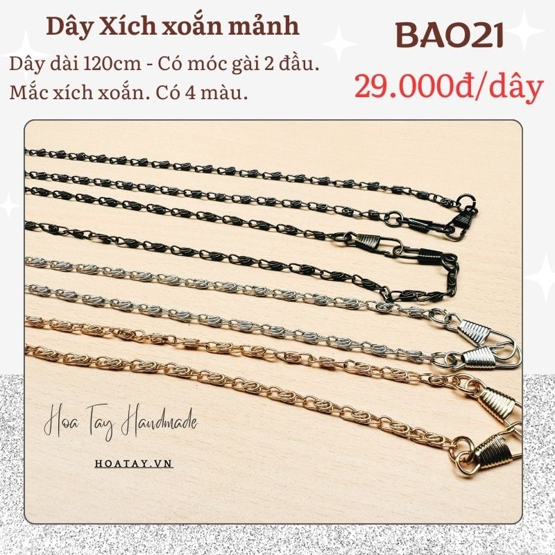 BA021 - Dây Xích Mảnh, Khóa Xoắn 120cm: Thời Trang, Tinh Tế, Phù Hợp Cho Các Mẫu Túi Ví Cầm Tay Nhỏ