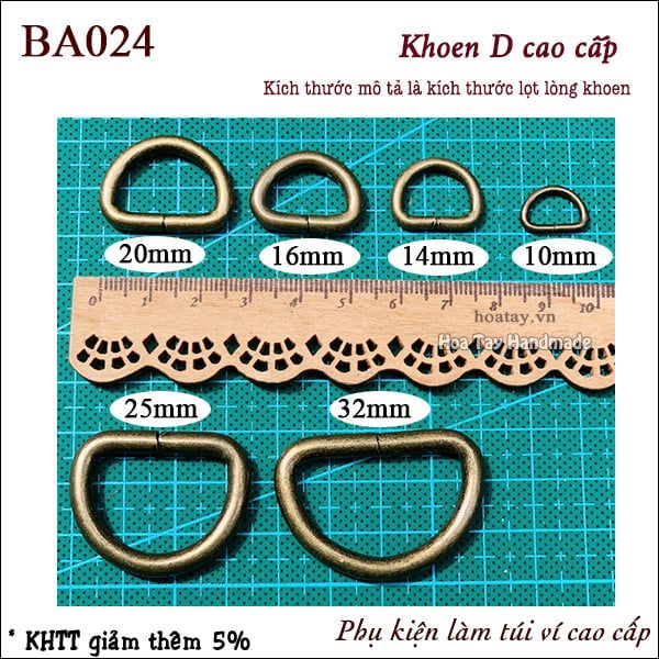 Khoen D cao cấp BA024 -Kích thước mô tả đại diện là kích thước lọt lòng của khoen.