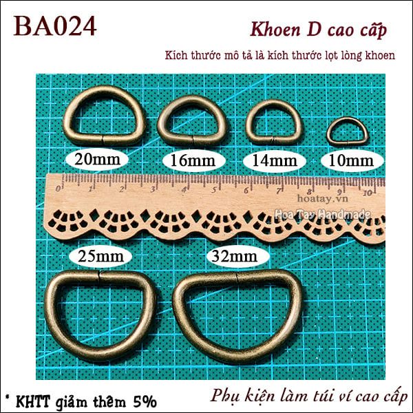 BA024 - Khoen D Cao Cấp Cho Túi Ví - Đa Dạng Kích Thước và Màu Sắc Sang Trọng: Vàng, Bạc, Đen, Đồng, Từ 10mm đến 38mm
