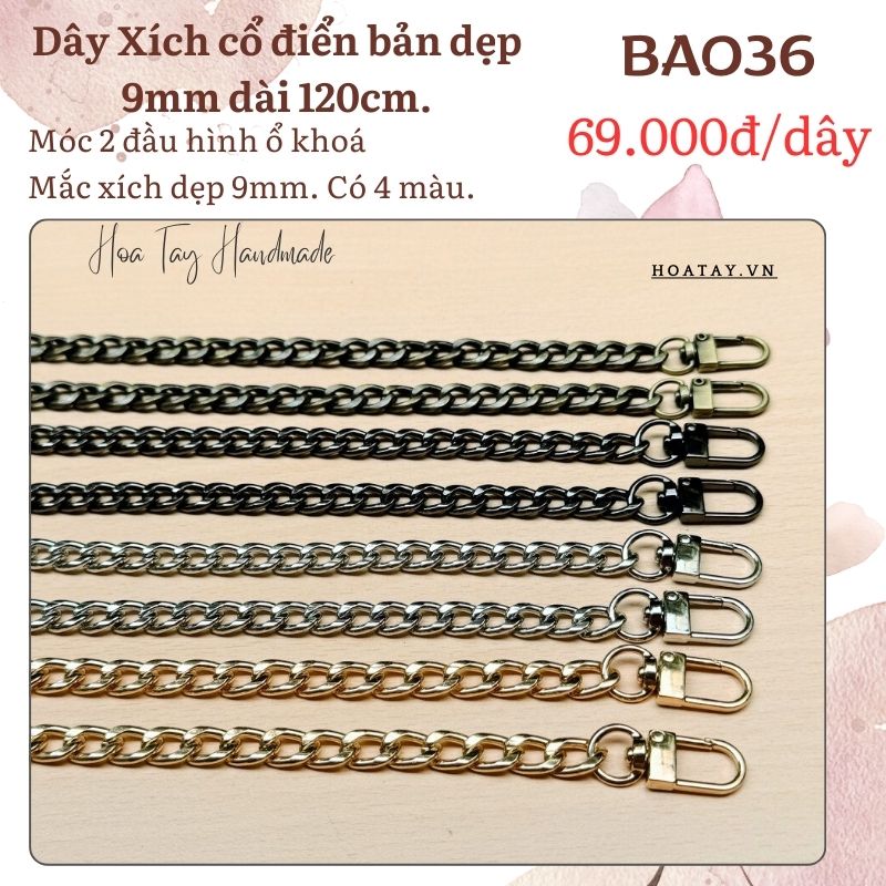 BA036 - Dây Xích Cổ Điển Dài 120cm: Khóa 2 Đầu Hình Ổ Khóa.  Dây Chắc Chắn, Chất Lượng Cao, Phù Hợp Với Các Loại Túi Ví