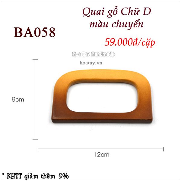 Quai gỗ túi xách hình chữ D màu chuyển nâu đậm - nhạt BA058