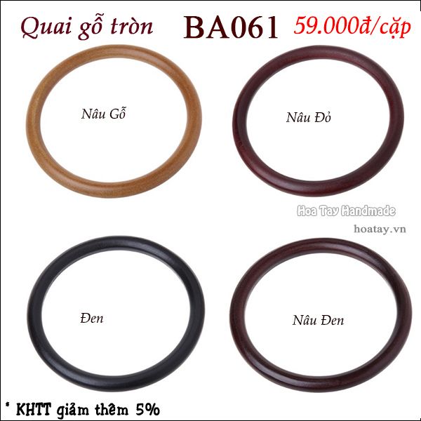 Quai gỗ túi xách hình tròn đường kính 14cm BA061