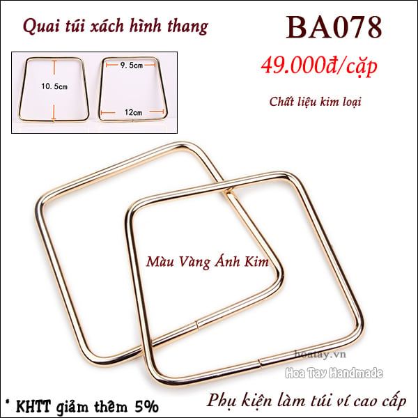 Quai Túi Xách Cao Cấp Bằng Kim Loại Hình Thang Cao BA078