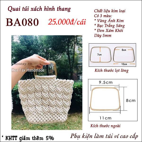 Quai Túi Xách Cao Cấp Bằng Kim Loại Hình Thang Thấp BA080