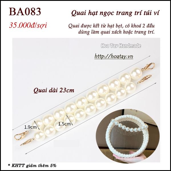 Quai hạt ngọc trang trí túi ví - Quai xách tay chuỗi hạt dài 23cm và 60cm BA083