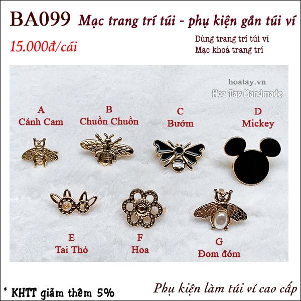 Mạc trang trí túi - Phụ kiện gắn túi ví BA099 - Hoa Tay Handmade