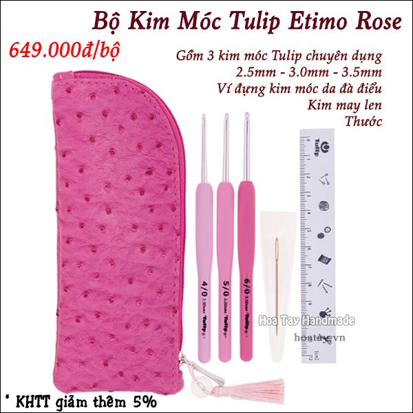 Bộ kim móc Tulip Etimo Rose 3 cỡ kim móc chuyên dụng - Made In Japan