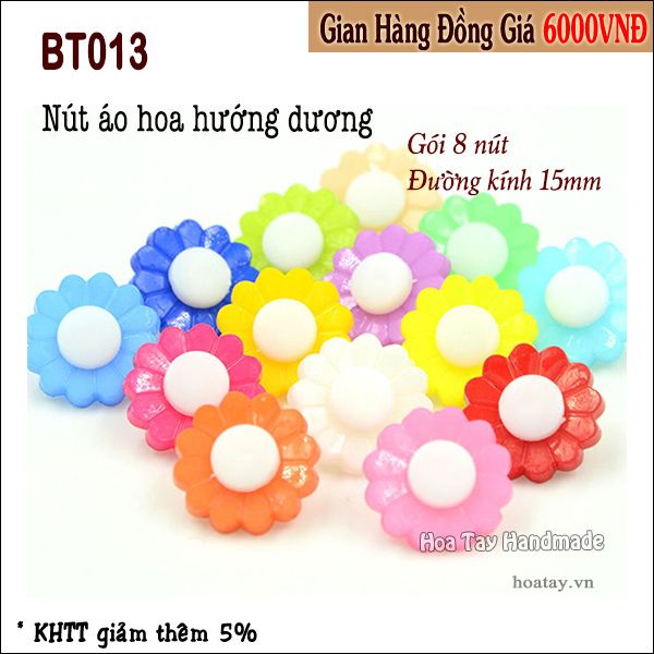 Nút áo nhựa nhiều màu hình hoa hướng dương - BT013 - Hoa Tay Handmade