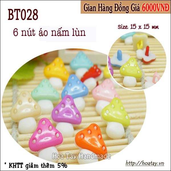 6 Nút áo nhựa nấm lùn BT028