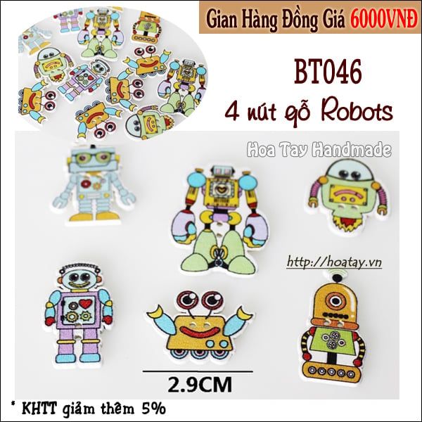 Nút gỗ trang trí Robots BT046