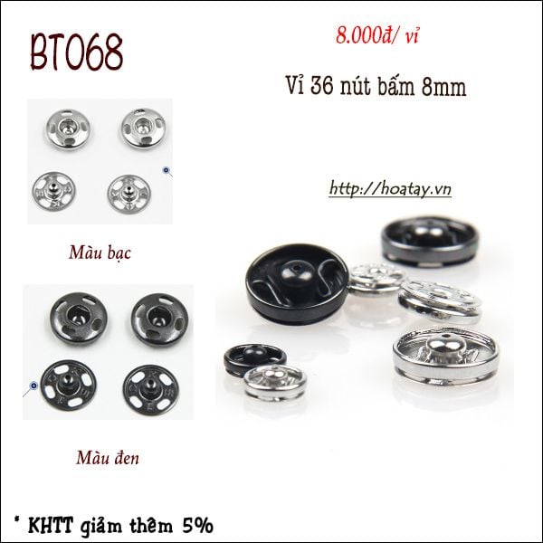 Vỉ nút bấm 36 cái - nút bấm 8mm BT068