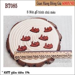 Nút gỗ hình chú mèo khắc gỗ BT085