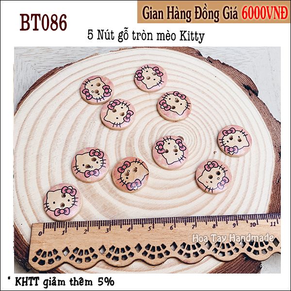 Nút gỗ tròn Mèo Kitty BT086