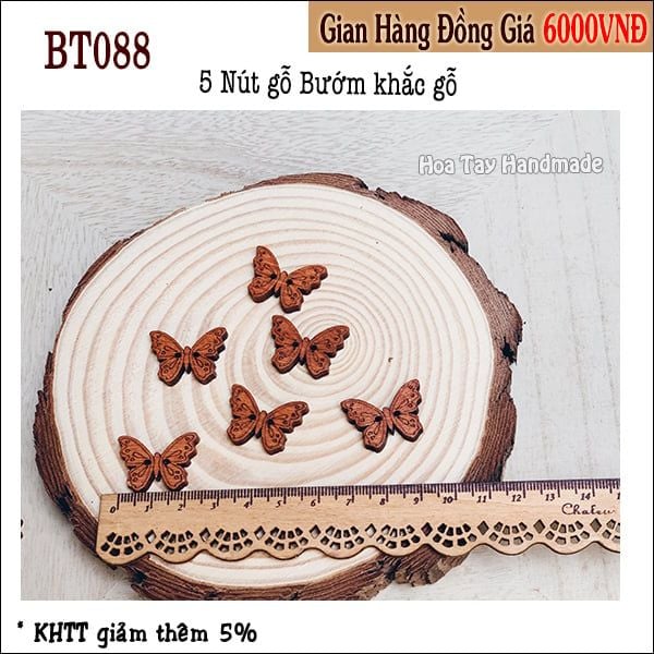 Nút Gỗ Bướm Khắc Gỗ BT088