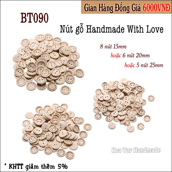 Nút gỗ Handmade With Love BT090