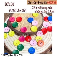 6 nút áo gỗ nhiều màu 15mm BT100 - Hoa Tay Handmade