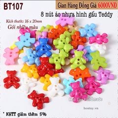 Nút áo nhựa nhiều màu hình gấu Teddy - Gói 8 nút - BT107