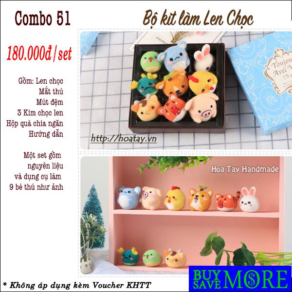 Combo 51 - Bộ kit làm len chọc 9 con thú