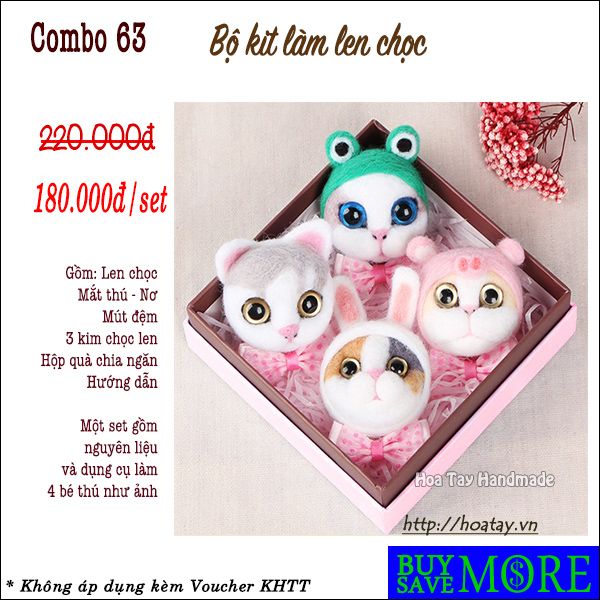 Combo 63 - Bộ kit làm len chọc 4 bé mèo