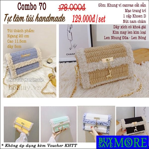 Combo 70 - Tự làm túi xách handmade - Bộ nguyên liệu đầy đủ tự làm