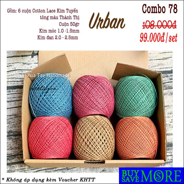 Combo 78 - 6 cuộn len Lace Cotton Kim Tuyến tông màu Thành Thị - Urban Color