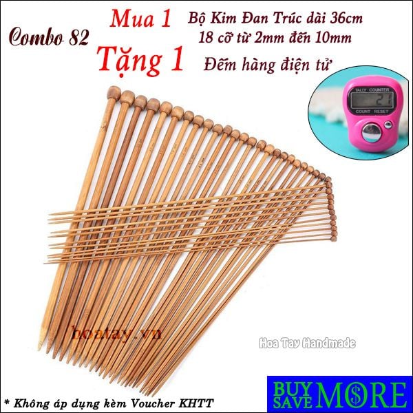 Combo 82 - Bộ kim đan trúc thẳng dài 36cm 18 cỡ tặng đếm hàng điện tử