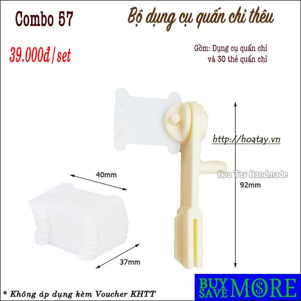 Combo 57 -  Dụng cụ quấn và 30 Bobbin quấn chỉ thêu, len sợi.