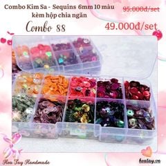 Combo 88- Hộp Kim Sa - Sequins 6mm (10 màu) Kèm Hộp Chia Ngăn
