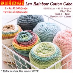 Len Rainbow Cotton Cake- Len chuyển màu đan móc trang phục, phụ kiện