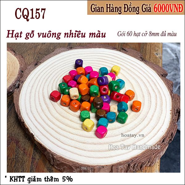 Hạt gỗ trang trí hình vuông nhiều màu 2 cỡ