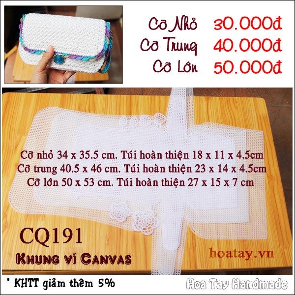 Khung ví Canvas 3 cỡ- phụ kiện làm túi CQ191