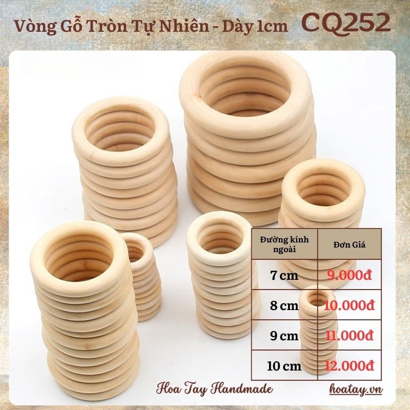 1 cặp Vòng Gỗ Tròn Tự Nhiên Thủ Công CQ252 - Dày 1cm