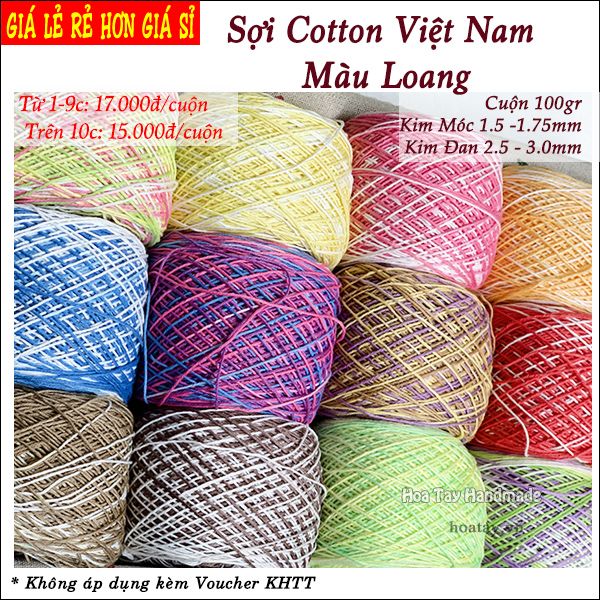 Sợi Cotton Việt Nam màu loang dùng đan móc thủ công