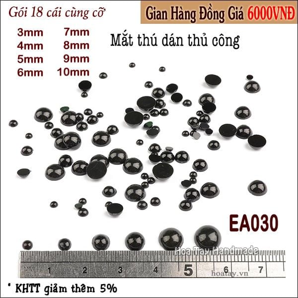 Mắt thú dán màu đen nhiều kích cỡ từ 3mm đến 10mm EA030